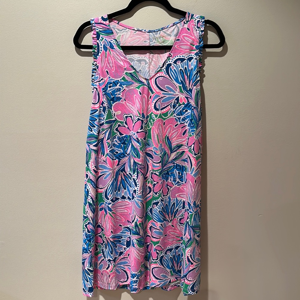 Lilly Pulitzer Pink Blue Green Floral Sleeveless Shift Dress